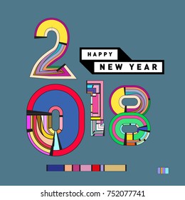 Happy New Year 2018 Greeting Card and Calendar Cover Template. 