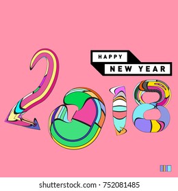 Happy New Year 2018 Greeting Card and Calendar Cover Template. 