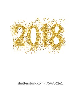 Happy New Year 2018 Greeting Card with Gold Numbers. Vector Illustration. Merry Christmas Flyer Design, Brochure Cover, Poster, Minimalistic Invitation