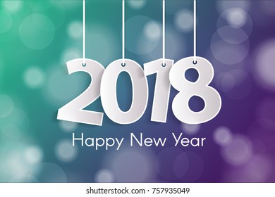 Happy New Year 2018 greeting card concept with paper cuted white numbers on ropes. Vector illustration