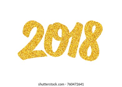 Happy New Year 2018 greeting card design template with golden text on white background. Calligraphy for chinese year of the dog. Vector illustration