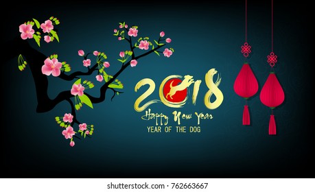 Happy new year 2018 greeting card and chinese new year of the dog