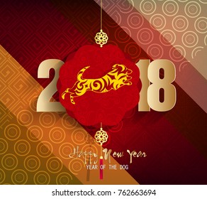 Happy new year 2018 greeting card and chinese new year of the dog