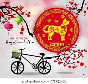 Happy new year 2018 greeting card and chinese new year of the dog