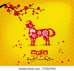 Happy new year 2018 greeting card and chinese new year, year of the dog