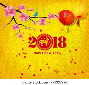 Happy new year 2018 greeting card and chinese new year, year of the dog