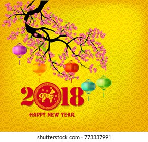 Happy new year 2018 greeting card and chinese new year, year of the dog