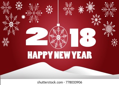 Happy New Year 2018 greeting card with a winter and Christmas background. 