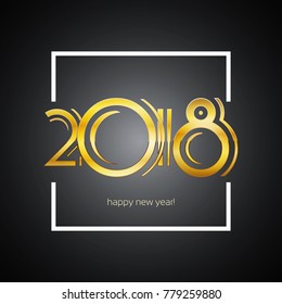 Happy New Year 2018 Greeting Card - Golden Numbers in White Bold Square Frame | EPS10 Vector Design