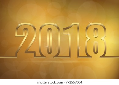 happy new year 2018 greetings with golden numbers and golden background