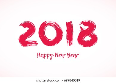 Happy New Year 2018. Grunge text.  Element of design greeting card. Hand calligraphy. Vector illustration. Isolated on white background.