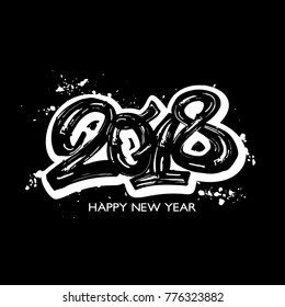 Happy new year 2018 hand craft expressive ink pattern. Funky style painted texture, poster with different doodles for fabric, wrapping, decoration, greeting card,  textiles or t-shirt apparel design.