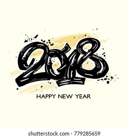 Happy new year 2018 hand craft expressive ink pattern. Funky style painted texture, poster with different doodles for fabric, wrapping, decoration, greeting card,  textiles or t-shirt apparel design.