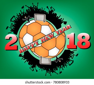 happy new year 2018 and handball ball with handball fans. Vector illustration