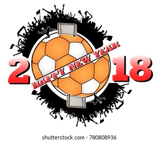 happy new year 2018 and handball ball with handball fans. Vector illustration