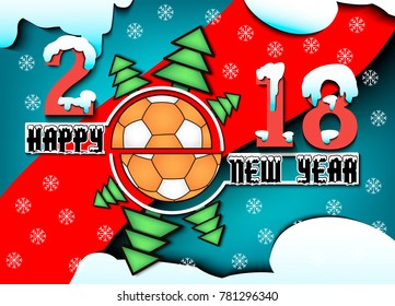 happy new year 2018 and handball ball with Christmas trees. Vector illustration