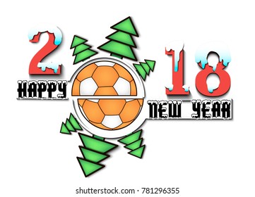 happy new year 2018 and handball ball with Christmas trees. Vector illustration