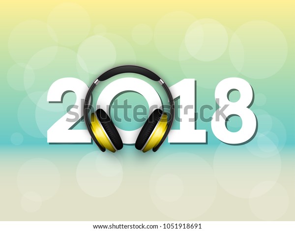 Happy New Year 2018 Headphones Background Stock Vector Royalty