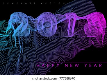 Happy new year 2018 hipster cloth-covered Text Design Vector illustration Fabric that consists of lines Minimal covers design template brochures, flyers, presentations, leaflet, magazine a4 size