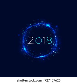 Happy new year 2018 holiday background.2018 Happy New Year greeting card.Happy new year 2018 and abstract burning circles with glitter swirl trail effect background.Glowing lights.Vector illustration