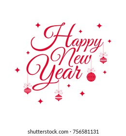 Happy new year 2018, Holiday, vintage text,  Red background, Flat style vector illustration with lettering.