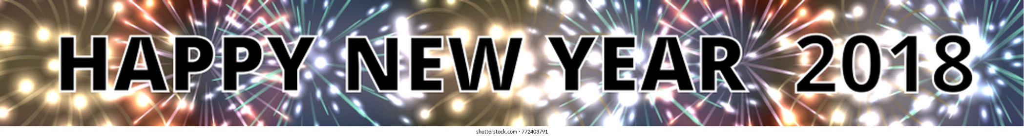 Happy New Year 2018. Horizontal web banner with fireworks