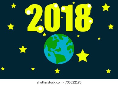 Happy New Year 2018 image Earth in the cosmos cute greeting cards.