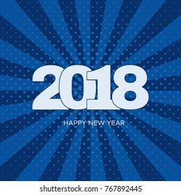 Happy New Year 2018 label on blue background. New Year and Xmas Design Element Template. Vector Illustration.