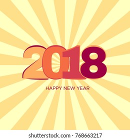 Happy New Year 2018 label on yellow background. New Year and Xmas Design Element Template. Vector Illustration.
