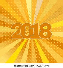 Happy New Year 2018 label on yellow background. New Year and Xmas Design Element Template. Vector Illustration.
