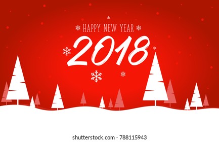 Happy New Year 2018 - Landscape, Shiny Xmas background with winter landscape with snowflakes, light, stars. Merry Christmas card. Vector Illustration