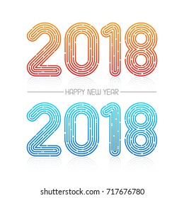 Happy New Year 2018 Linear graphics design. Vector illustration.