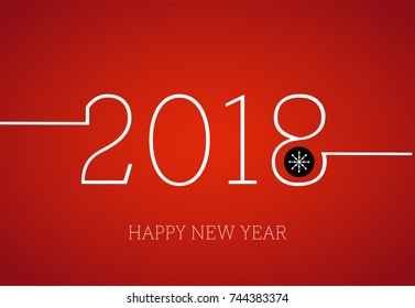 Happy new year 2018 linear sign over red background, vector illustration.