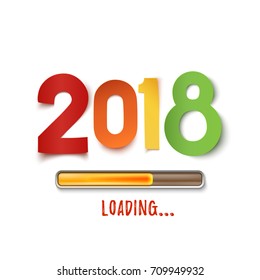 Happy New Year 2018 loading. Colorful paper design isolated on white background. Greeting card, brochure, poster or flyer template. Vector illustration.