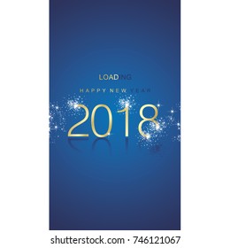 Happy New Year 2018 loading spark firework gold blue greeting card