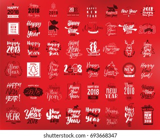 Happy New Year 2018 logo, typography set. Vector text design. Usable for banners, greeting cards, gifts etc.