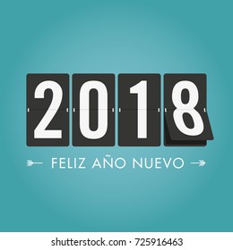 Happy new year 2018 mechanical timetable. Spanish version. Editable vector design.