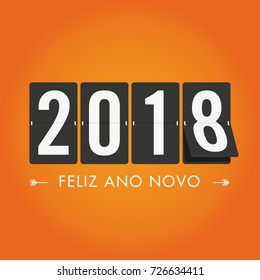 Happy new year 2018 mechanical timetable. Portuguese version. Editable vector design.