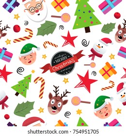 Happy New Year 2018 and Merry Christmas, hand drawing, seamless pattern, winter holiday, vector backgrounds.