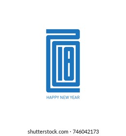 Happy new year 2018 minimalist calendar or brochure cover. Typographic vector illustration or greeting card. The inscription 2018 looks like a hieroglyph.