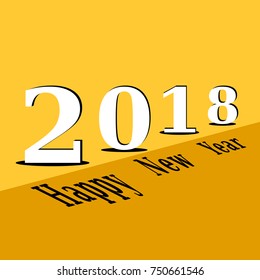 Happy new year 2018 number pop art style postcard. Perspective lines text with shadows in the retro design type font on the yellow background. Winter holiday greeting poster mockup.