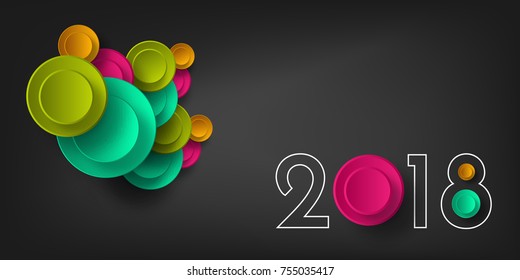 Happy New Year 2018. Numbers and snowflake cut from paper. Vector volumetric illustration with a shadow