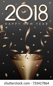 Happy New Year 2018 On Paper Shoot Background.vector Illustration