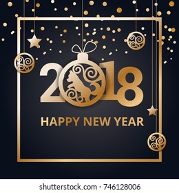 Happy New Year 2018 on a black background. Design of a congratulatory banner