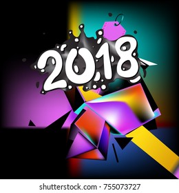 Happy New Year 2018 on Colorful Geometric Background