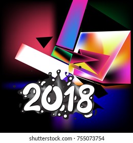 Happy New Year 2018 on Colorful Geometric Background