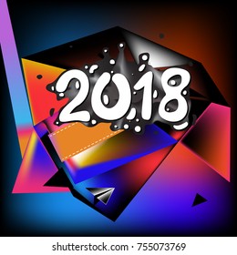 Happy New Year 2018 on Colorful Geometric Background
