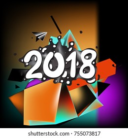 Happy New Year 2018 on Colorful Geometric Background