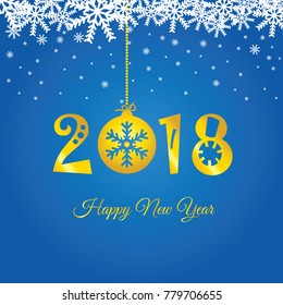 happy new year 2018 on christmas ball gold art illustration
