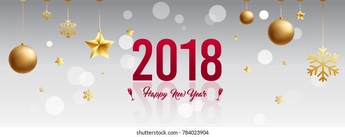 happy new year 2018 on white background and red text